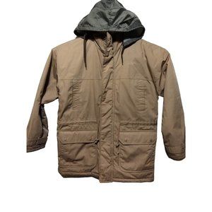 Vintage TOWN CRAFT JC Penney‎ Car Coat Jacket Men's Size S Khaki Tan Hidden Hood